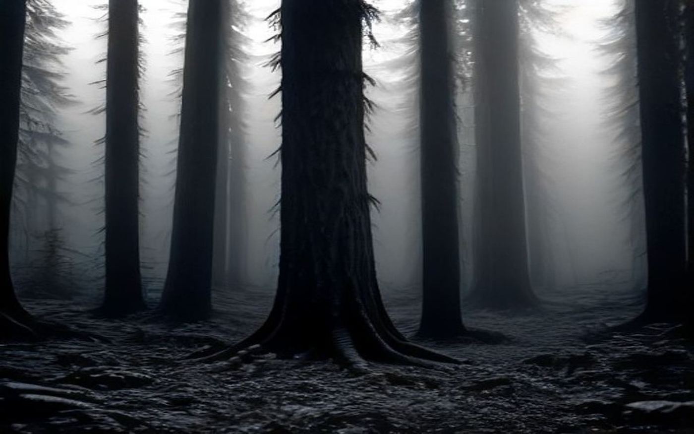 Dense Pacific Northwest evergreens dissolving into fog.